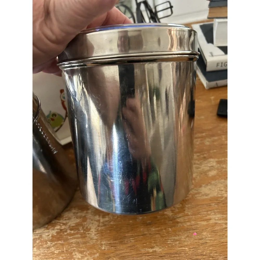 Vintage Stainless Steel Canister Set of 3 w/ Lids MCM Kitchen Storage NESTING
